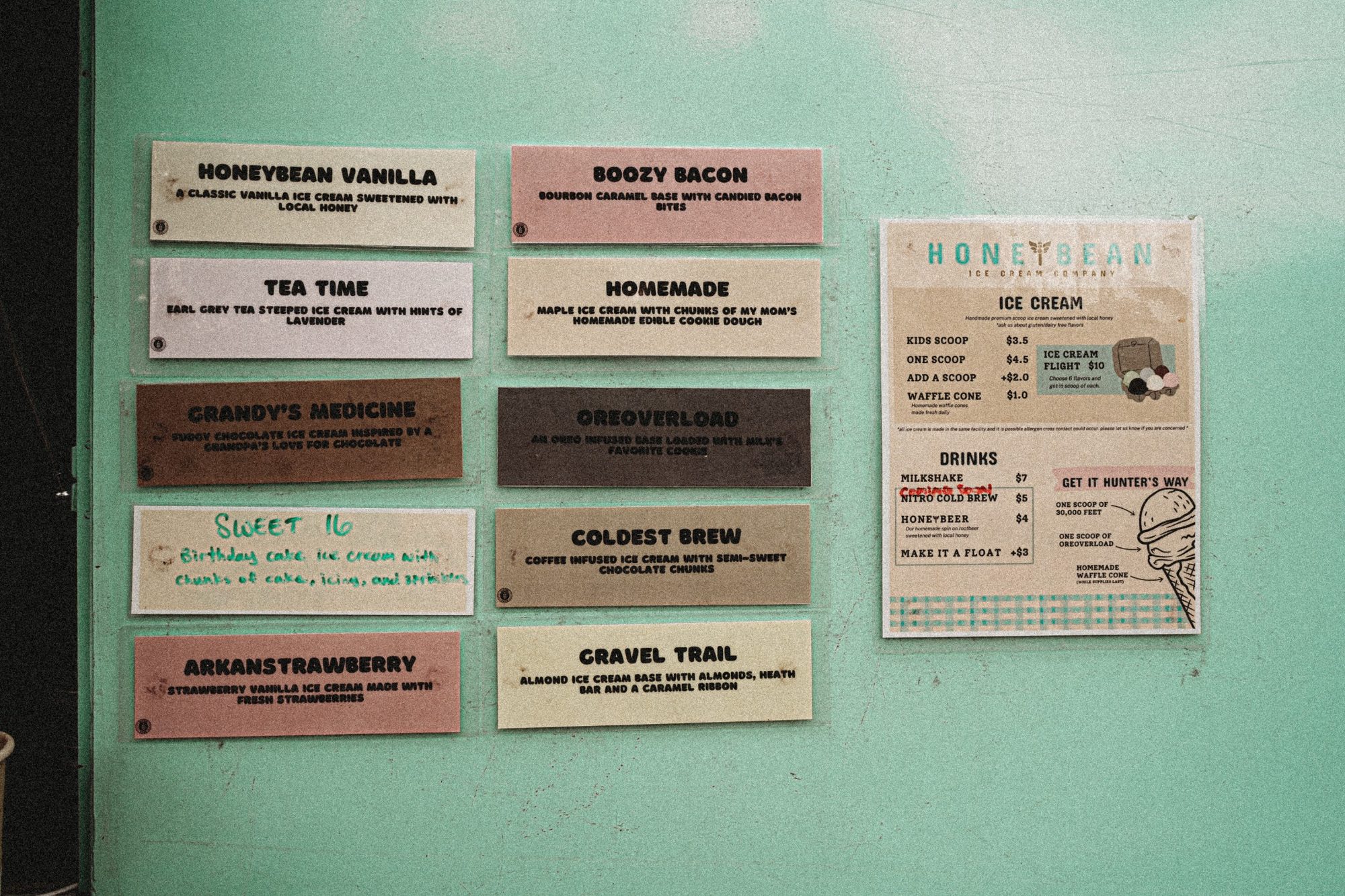 Honeybean ice cream flavor display